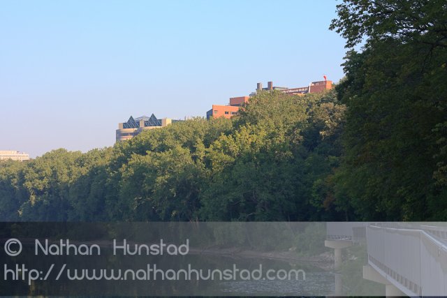 Fairview University Medical Center and the Masonic Cancer Research Center along the Mississippi River.